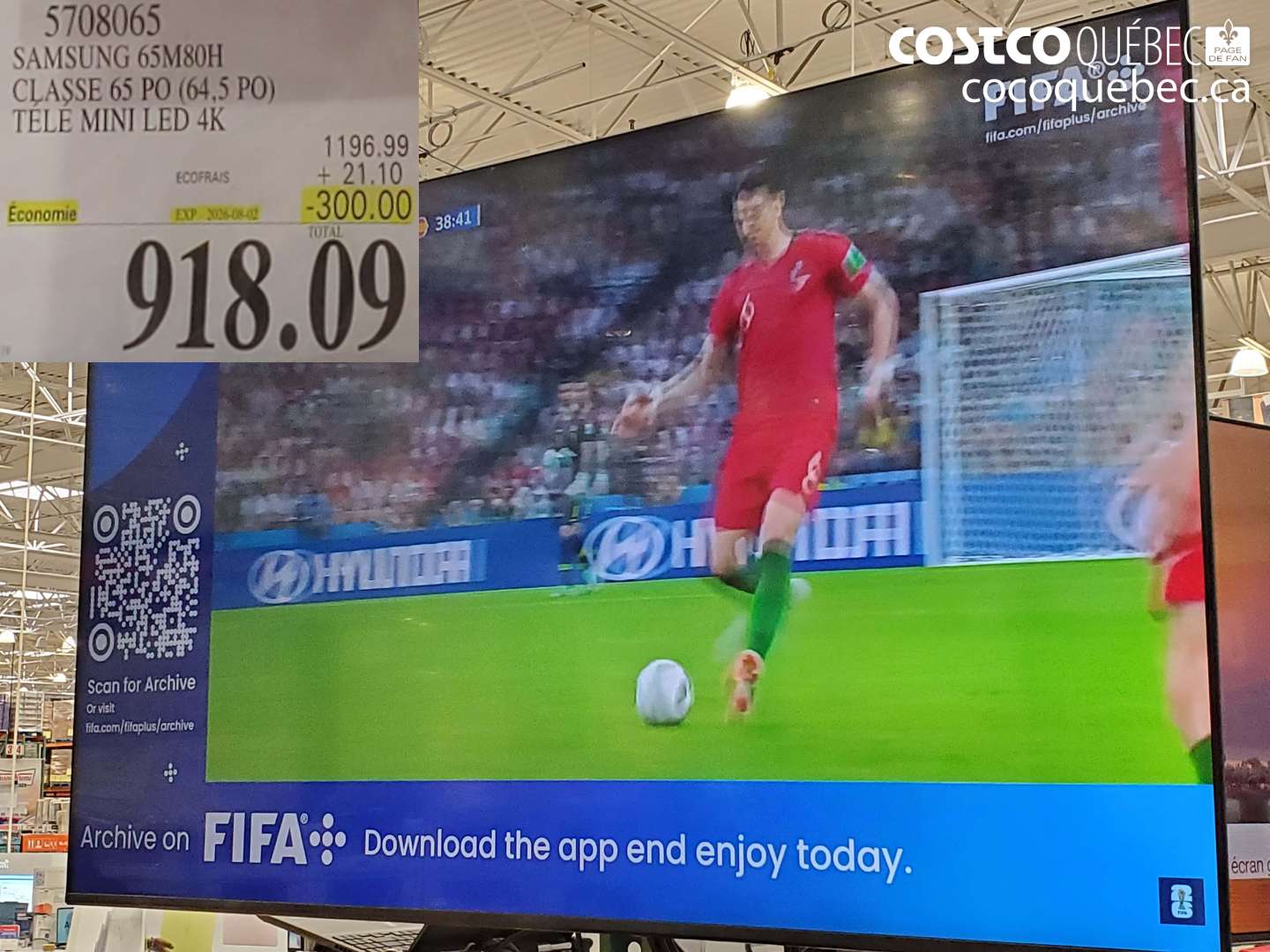 5708065 SAMSUNG 65M80H CLASSE 65 PO (64.5 PO) TELE MINI LED 4K ($300.00 INSTANT SAVINGS EXPIRES ON 2026-08-02) $918.09