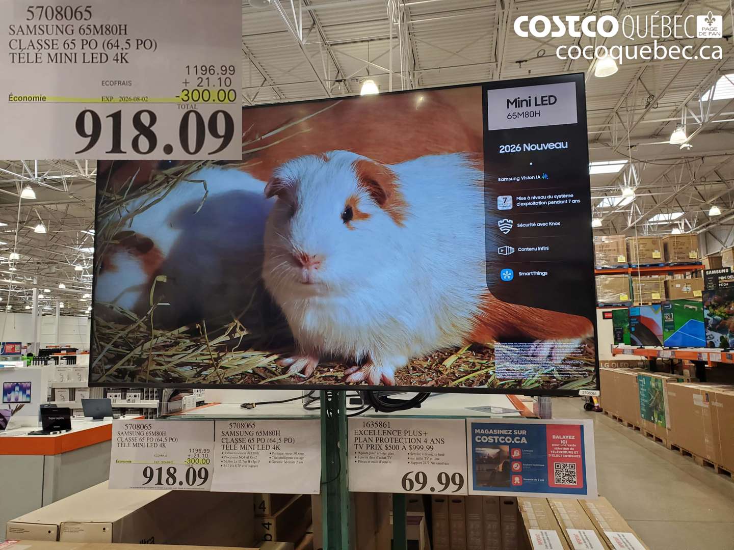 5708065 SAMSUNG 65M80H CLASSE 65 PO (64.5 PO) TELE MINI LED 4K ($300.00 INSTANT SAVINGS EXPIRES ON 2026-08-02) $918.09
