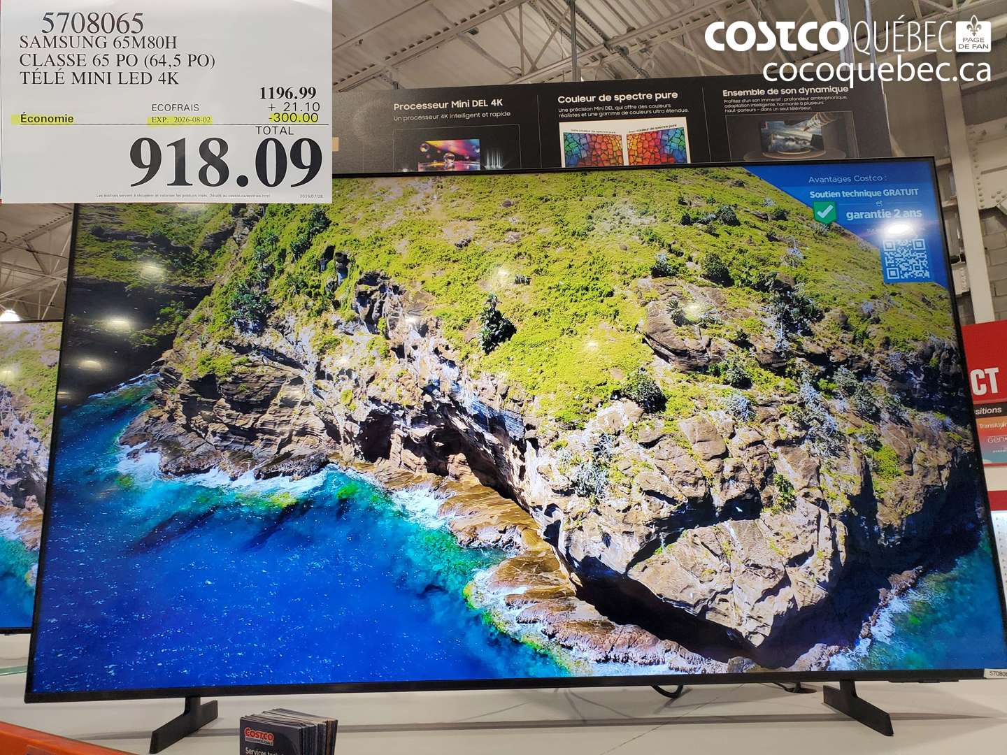 5708065 SAMSUNG 65M80H CLASSE 65 PO (64.5 PO) TÉLÉ MINI LED 4K ($300.00 INSTANT SAVINGS EXPIRES ON 2026-08-02) $918.09