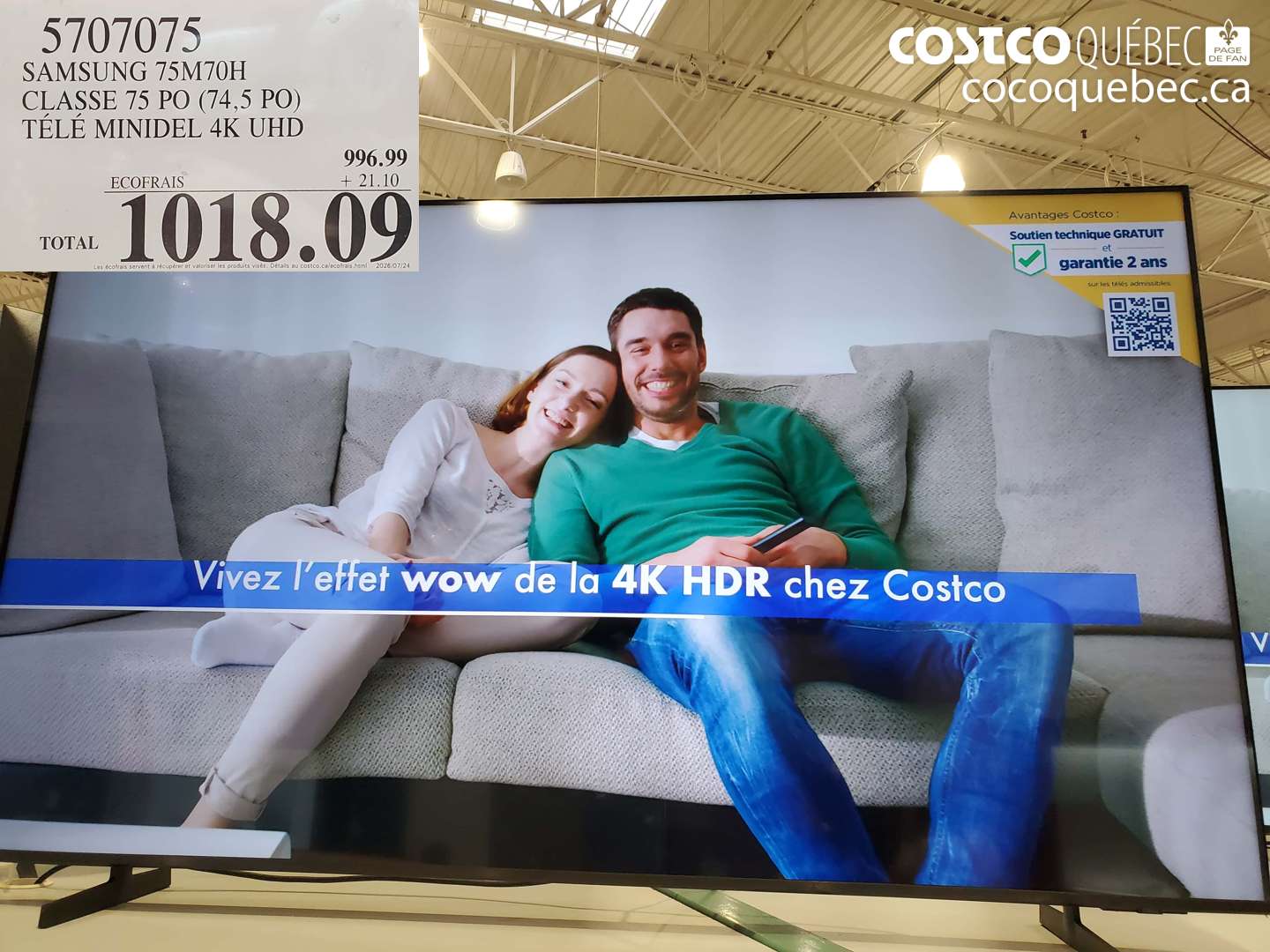 5707075 SAMSUNG 75M70H CLASSE 75 PO (74.5 PO) TÉLÉ MINIDEL 4K UHD $1018.09