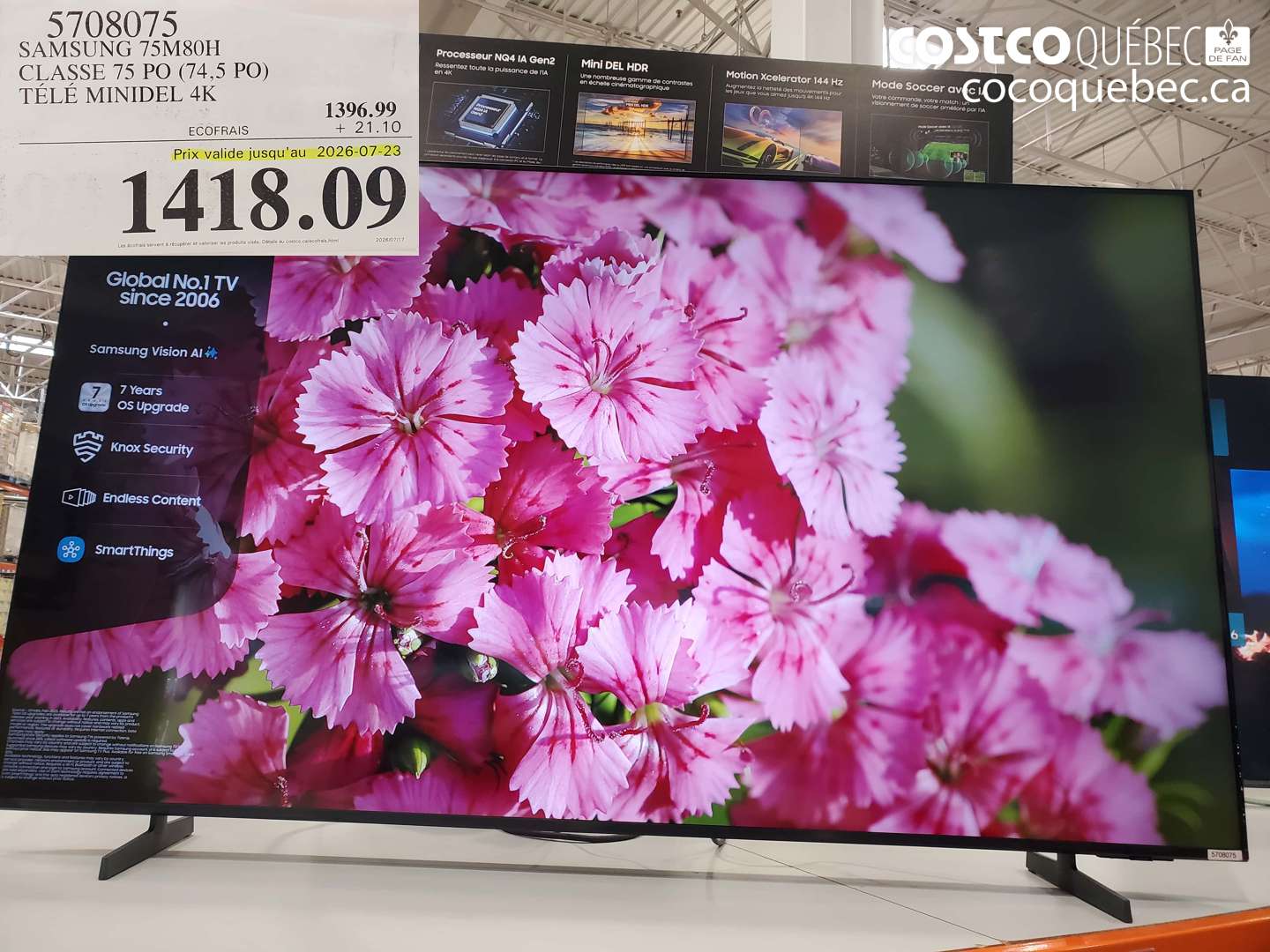 5708075 SAMSUNG 75M80H CLASSE 75 PO (74.5 PO) TÉLÉ MINIDEL 4K (EXPIRES ON 2026-07-23) $1418.09