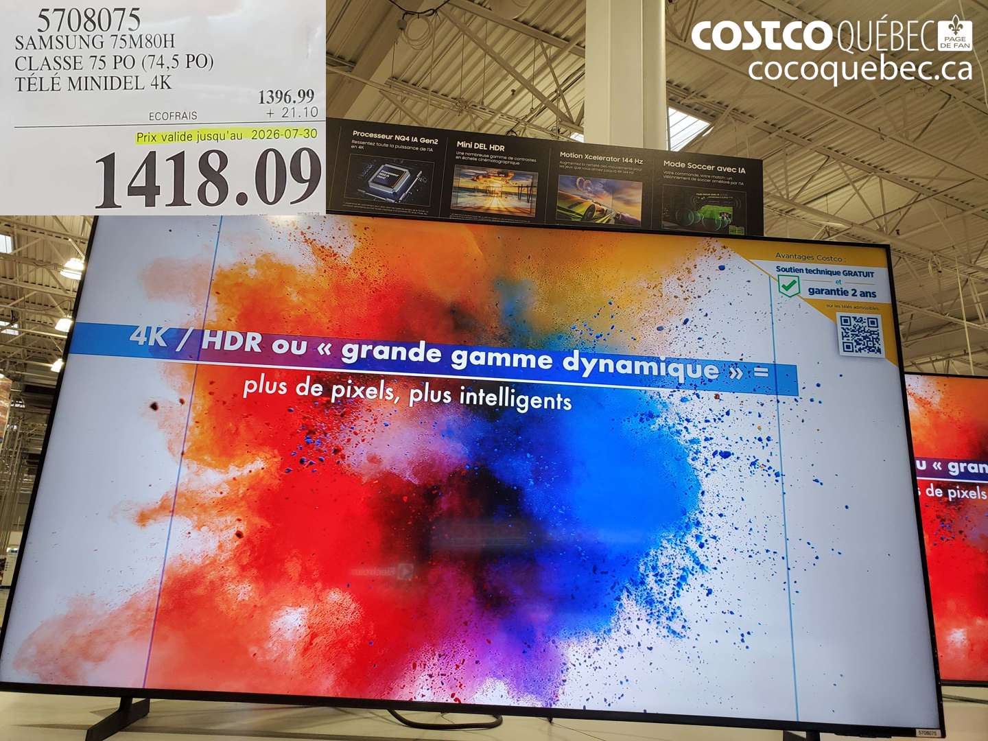 5708075 SAMSUNG 75M80H CLASSE 75 PO (74.5 PO) TÉLÉ MINIDEL 4K (EXPIRES ON 2026-07-30) $1418.09