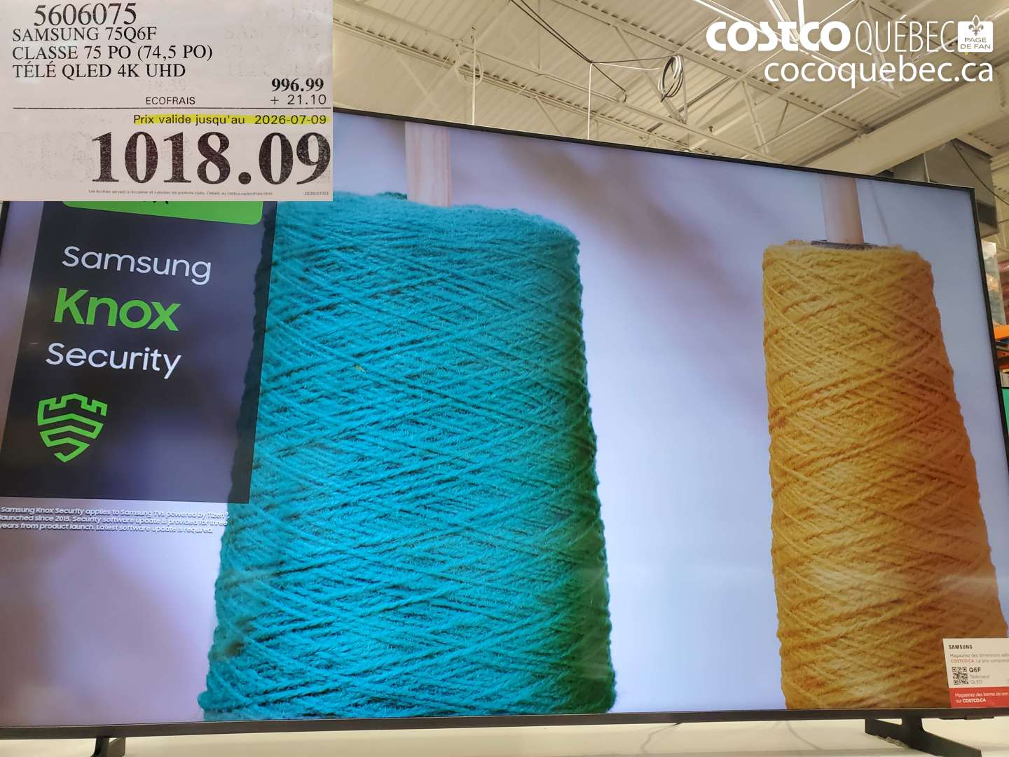 5606075 SAMSUNG 75Q6F CLASSE 75 PO (74.5 PO) TÉLÉ QLED 4K UHD (EXPIRES ON 2026-07-09) $1018.09