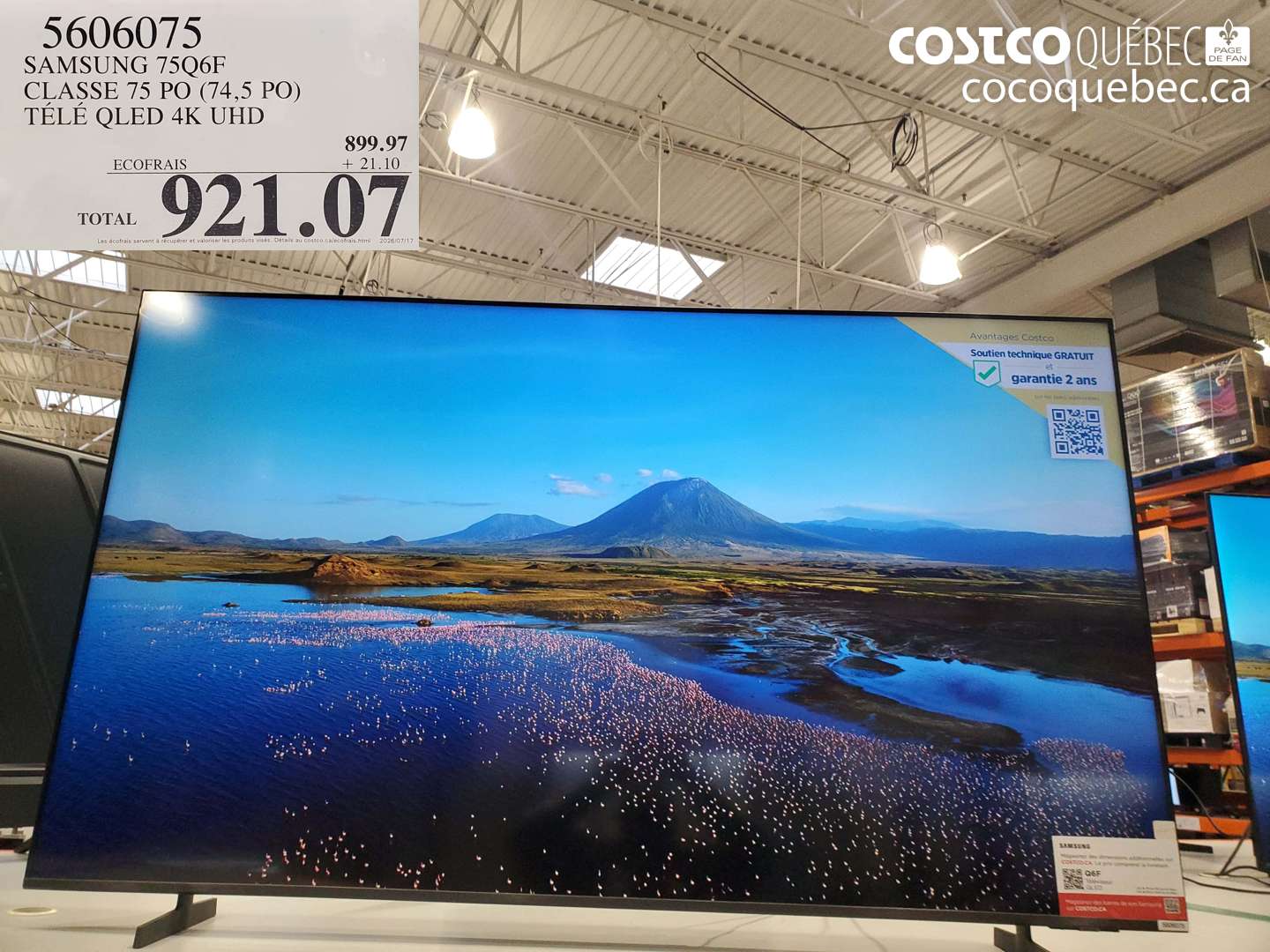 5606075 SAMSUNG 75Q6F CLASSE 75 PO (74.5 PO) TÉLÉ QLED 4K UHD $921.07