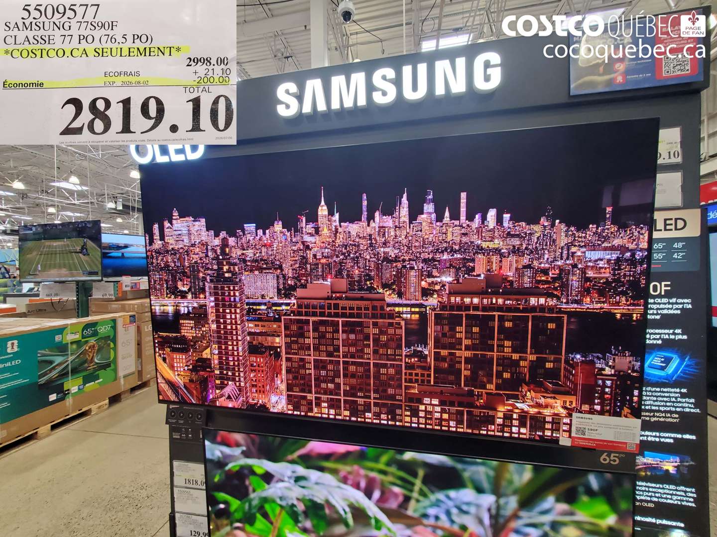 5509577 SAMSUNG 77S90F CLASSE 77 PO (76.5 PO) ($200.00 INSTANT SAVINGS EXPIRES ON 2026-08-02) $2819.10