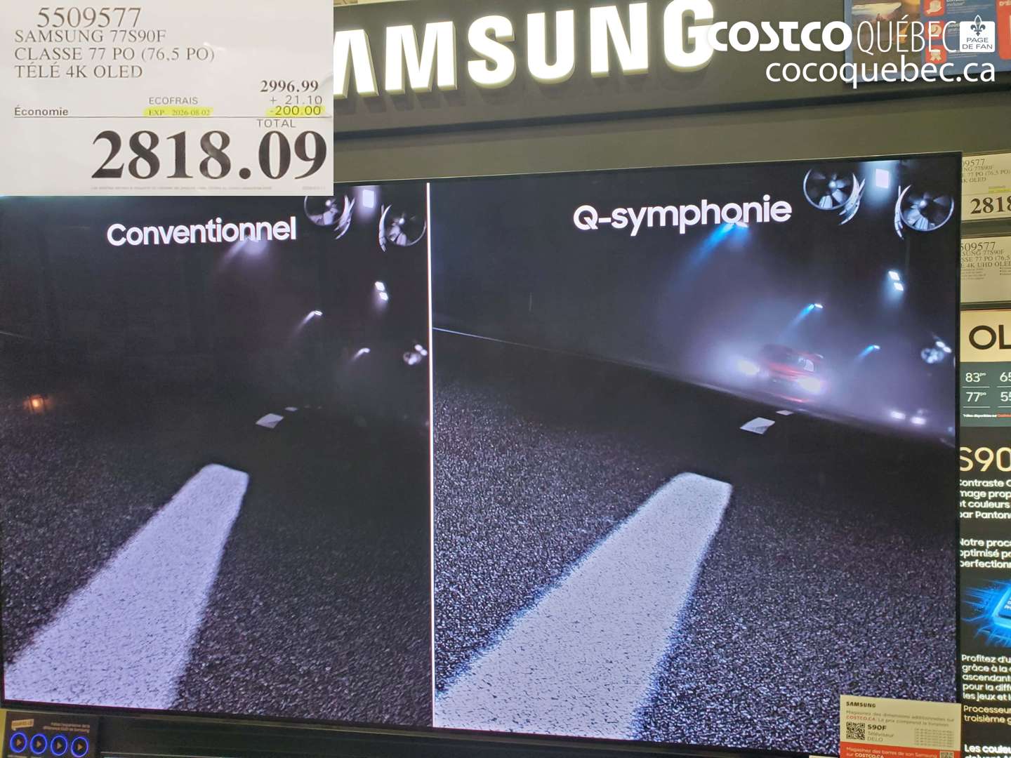 5509577 SAMSUNG 77S90F CLASSE 77 PO (76.5 PO) TÉLÉ 4K OLED ($200.00 INSTANT SAVINGS EXPIRES ON 2026-08-02) $2818.09