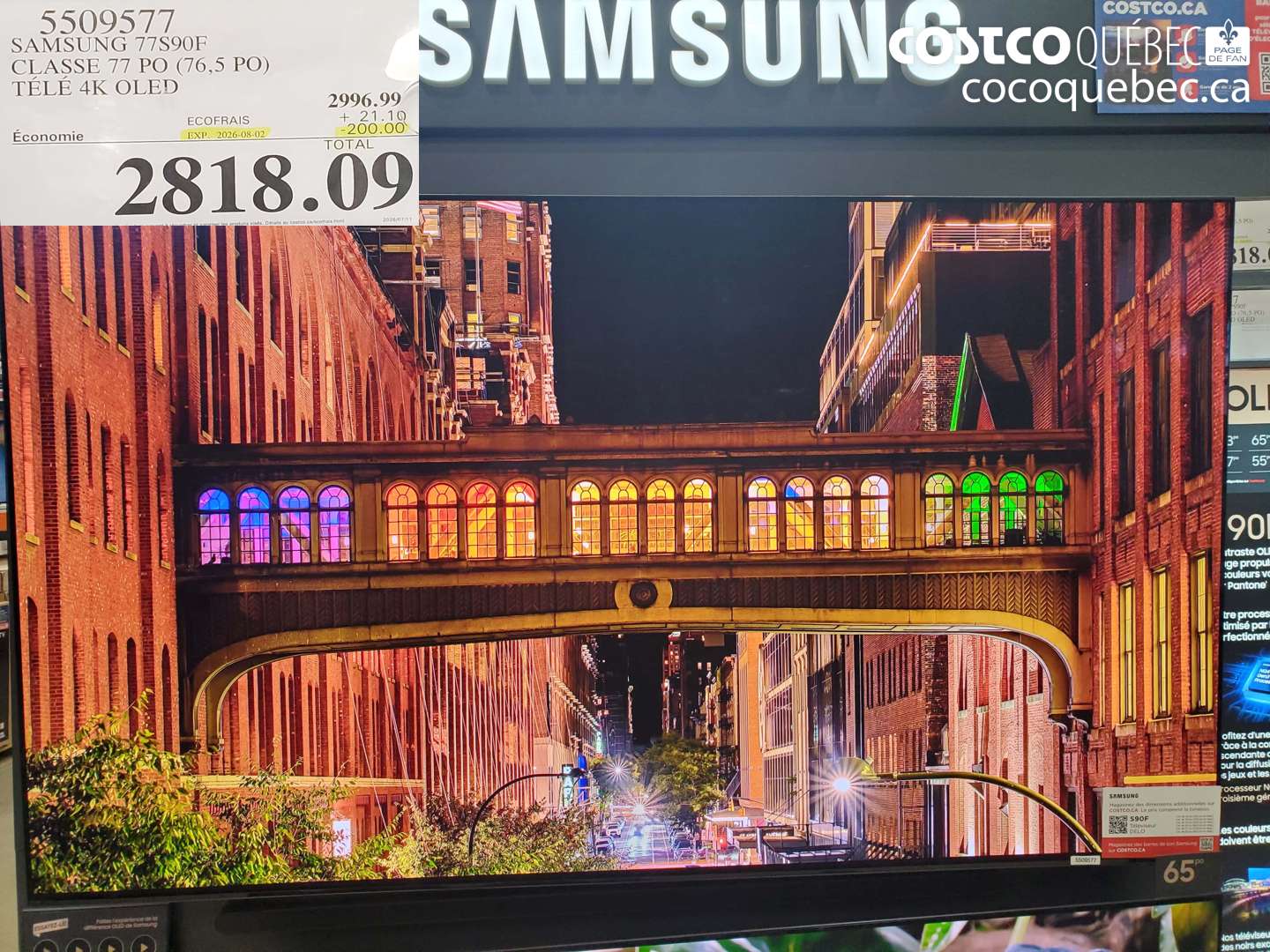 5509577 SAMSUNG 77S90F CLASSE 77 PO (76.5 PO) TÉLÉ 4K OLED ($200.00 INSTANT SAVINGS EXPIRES ON 2026-08-02) $2818.09