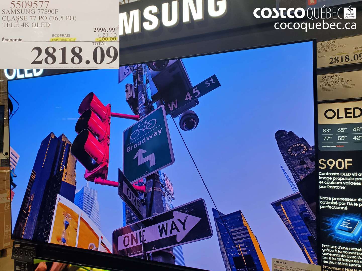 5509577 SAMSUNG 77S90F CLASSE 77 PO (76.5 PO) TÉLÉ 4K OLED ($200.00 INSTANT SAVINGS EXPIRES ON 2026-08-02) $2818.09