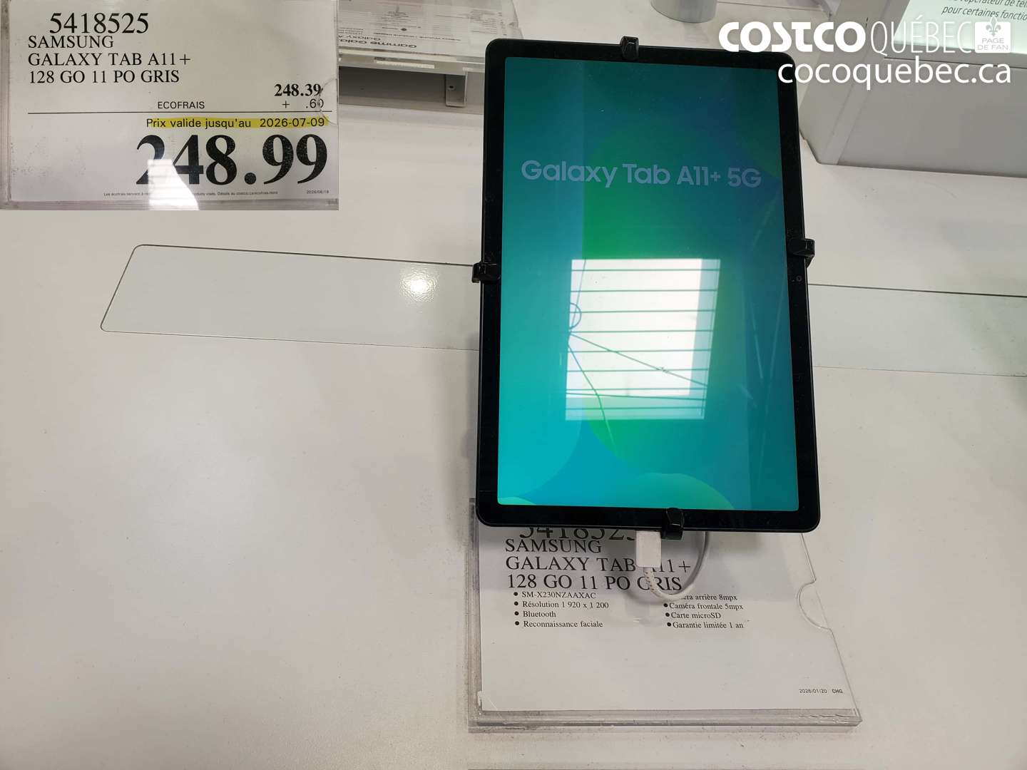 5418525 SAMSUNG GALAXY TAB A11+ 128 GO 11 PO GRIS (EXPIRES ON 2026-07-09) $248.99