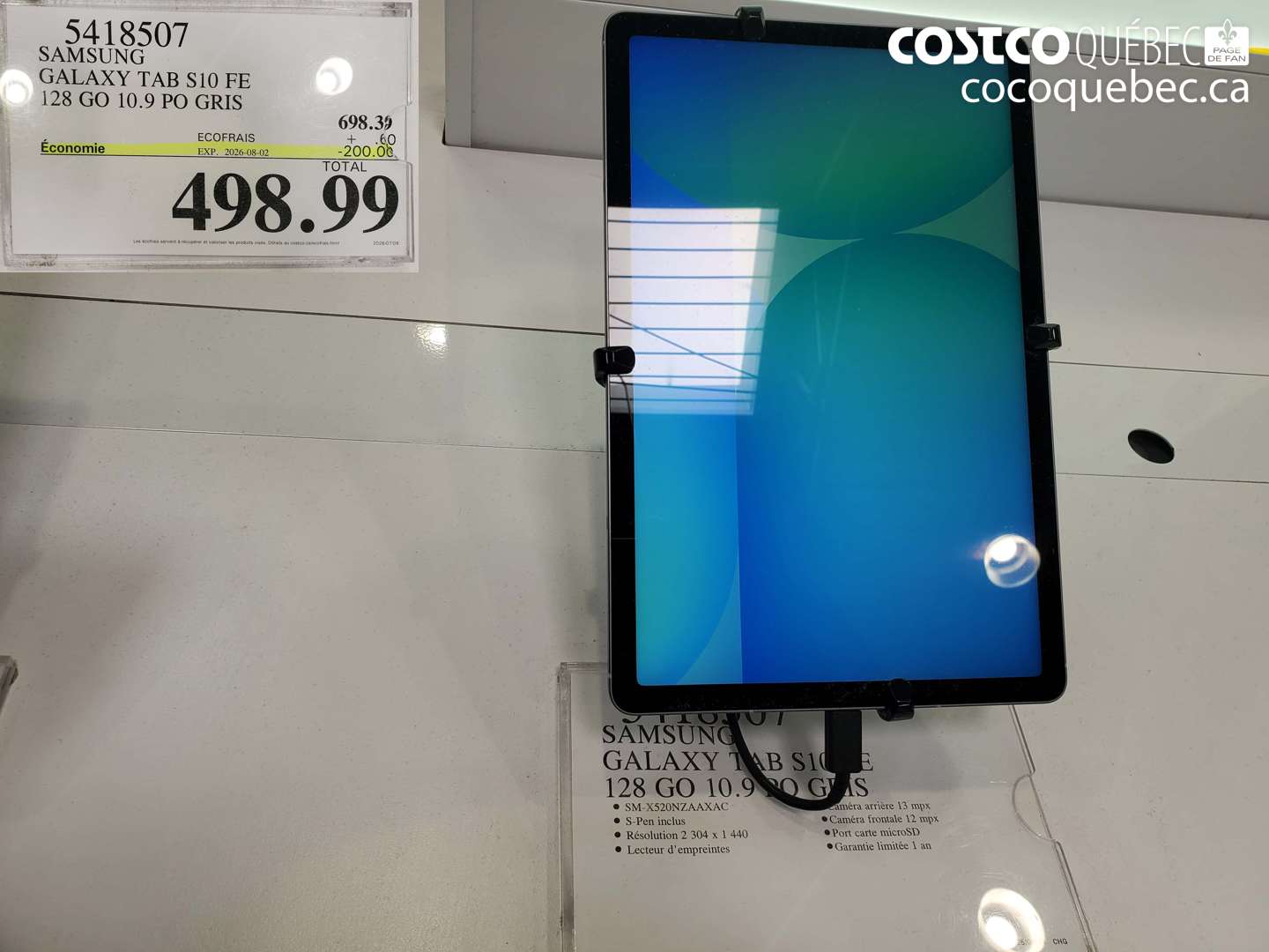 5418507 SAMSUNG GALAXY TAB S10 FE 128 GO 10.9 PO GRIS ($200.00 INSTANT SAVINGS EXPIRES ON 2026-08-02) $498.99