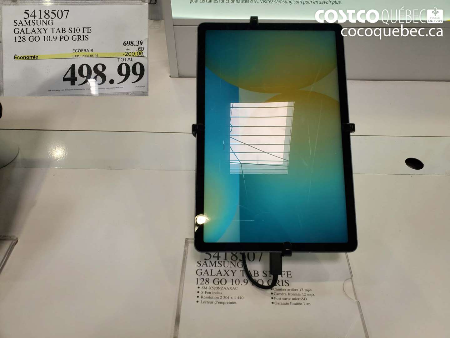 5418507 SAMSUNG GALAXY TAB S10 FE 128 GO 10.9 PO GRIS ($200.00 INSTANT SAVINGS EXPIRES ON 2026-08-02) $498.99