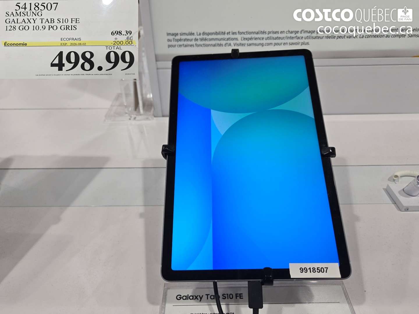 5418507 SAMSUNG GALAXY TAB S10 FE 128 GO 10.9 PO GRIS ($200.00 INSTANT SAVINGS EXPIRES ON 2026-08-02) $498.99