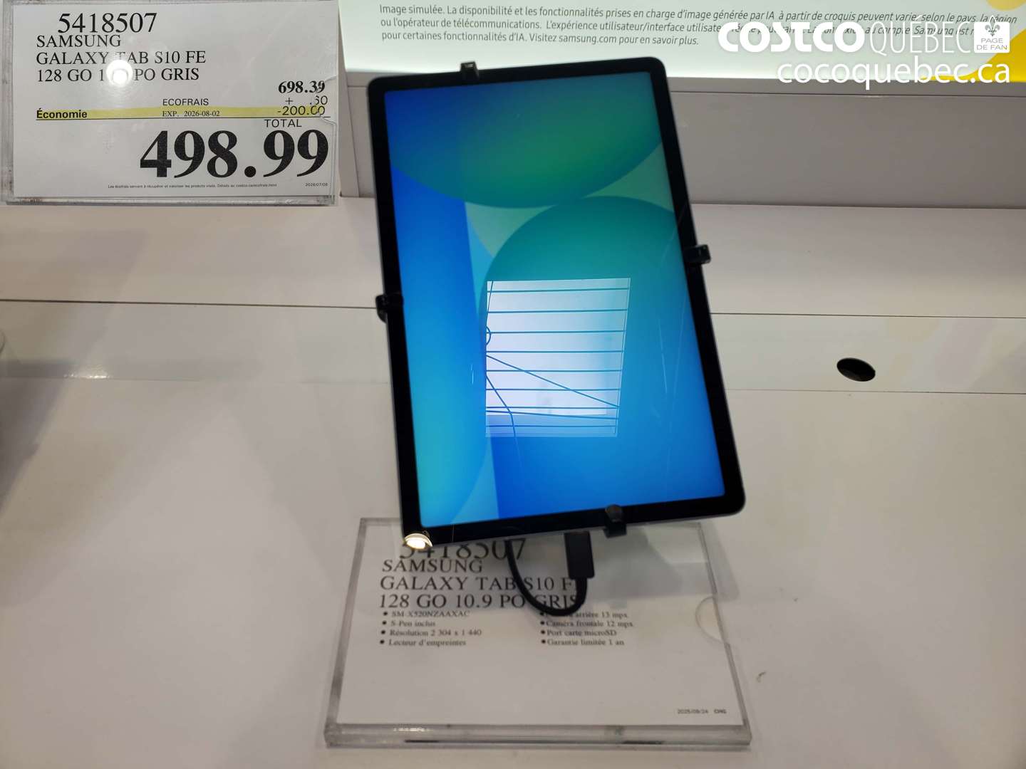 5418507 SAMSUNG GALAXY TAB S10 FE 128 GO 10 PO GRIS ($200.00 INSTANT SAVINGS EXPIRES ON 2026-08-02) $498.99