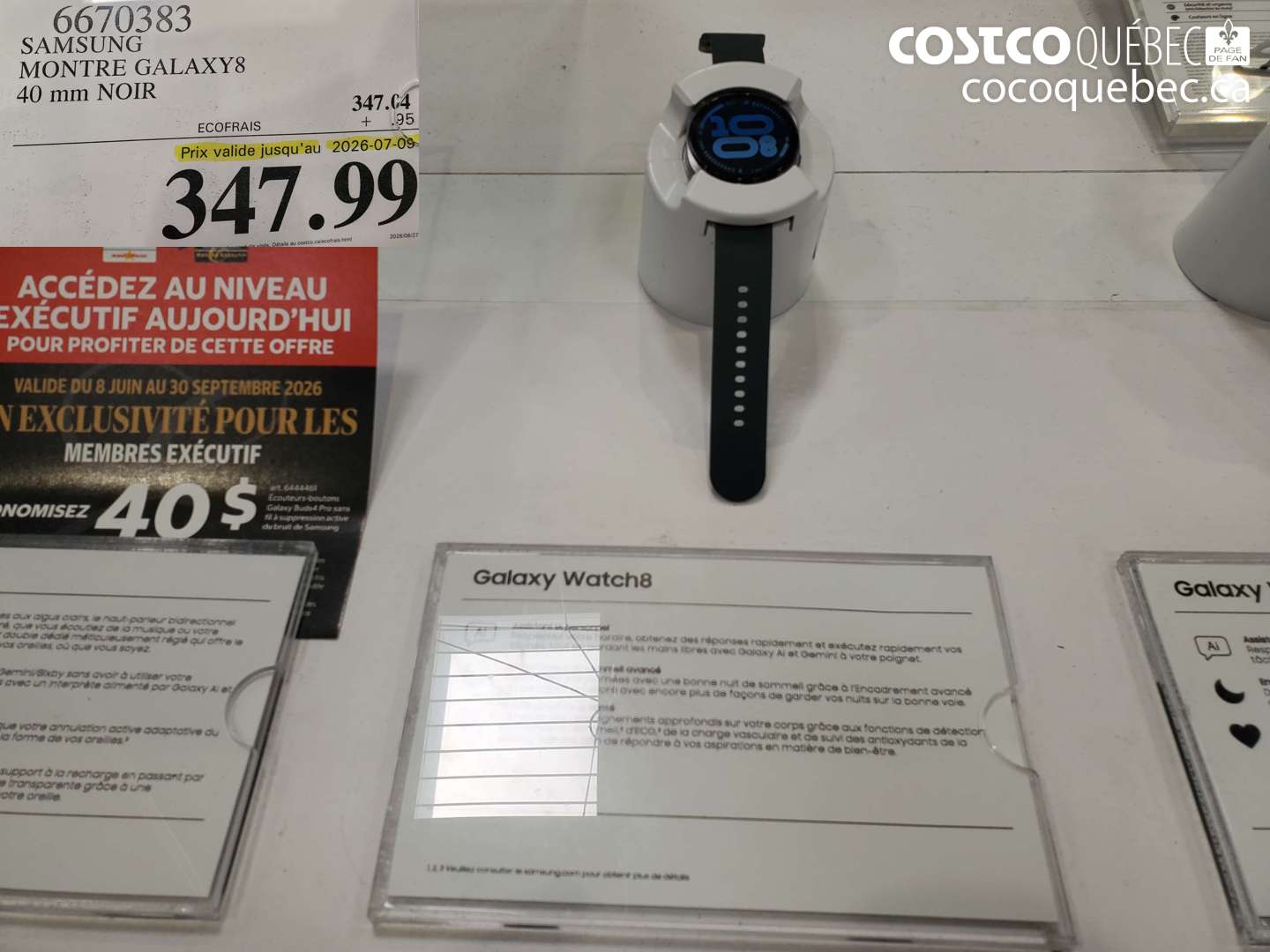 6670383 SAMSUNG MONTRE GALAXY8 40 MM NOIR (EXPIRES ON 2026-07-09) $347.99