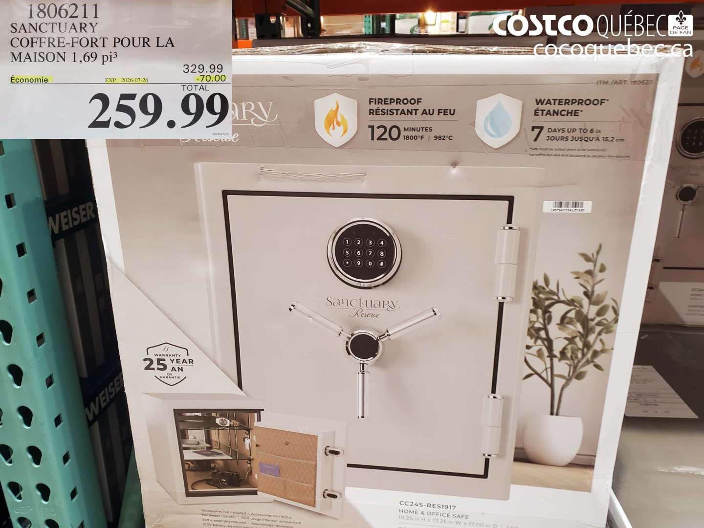 1806211 SANCTUARY COFFRE-FORT POUR LA MAISON 1.69 PI3 ($70.00 INSTANT SAVINGS EXPIRES ON 2026-07-26) $259.99