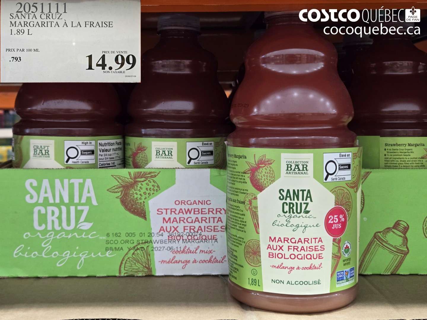 2051111 SANTA CRUZ MARGARITA À LA FRAISE 1.89 L $14.99