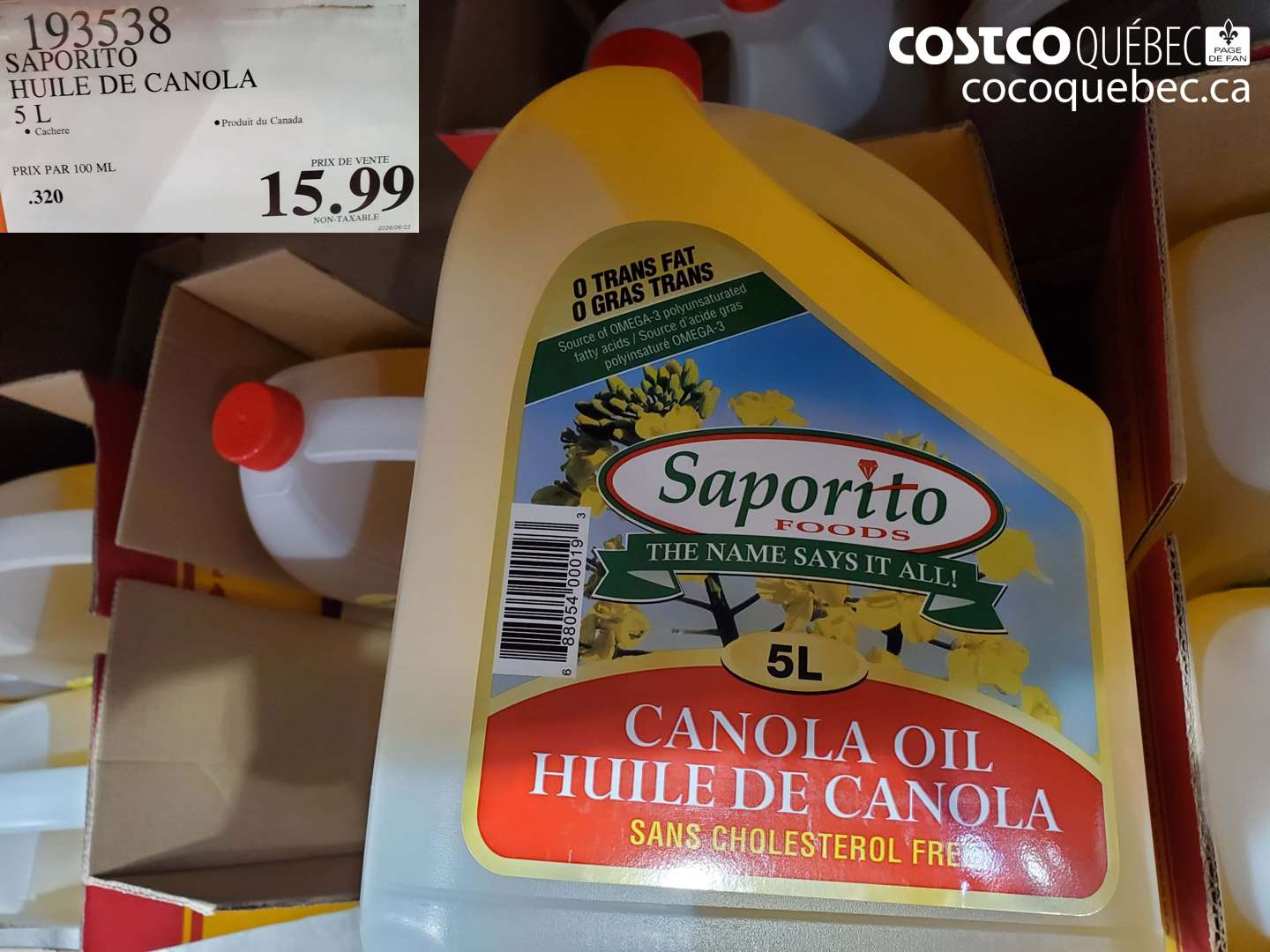193538 SAPORITO HUILE DE CANOLA 5 L $15.99