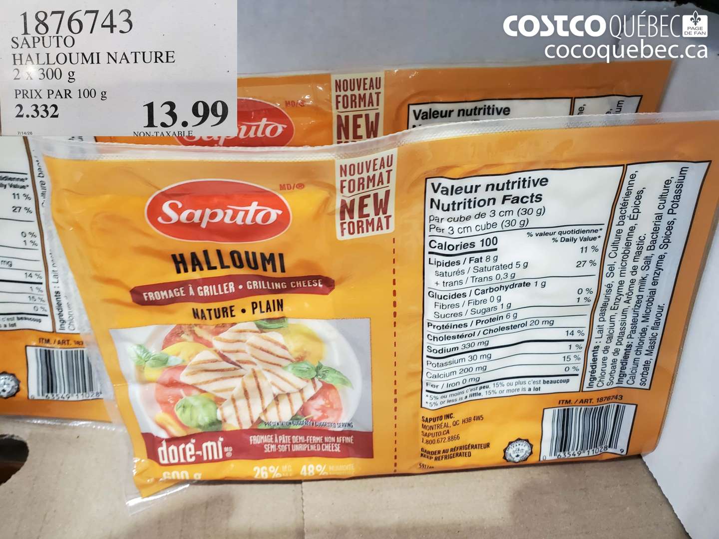 1876743 SAPUTO HALLOUMI NATURE 2 X 300 G $13.99