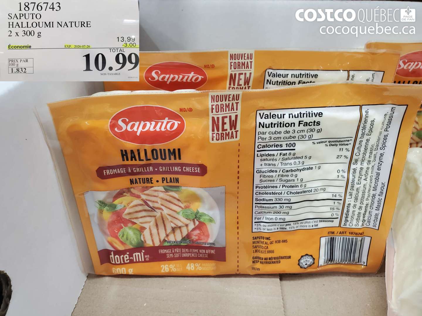1876743 SAPUTO HALLOUMI NATURE 2 X 300 G ($3.00 INSTANT SAVINGS EXPIRES ON 2026-07-26) $10.99