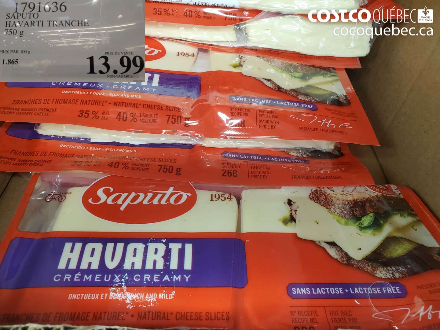 1791636 SAPUTO HAVARTI TRANCHE 750 G $13.99