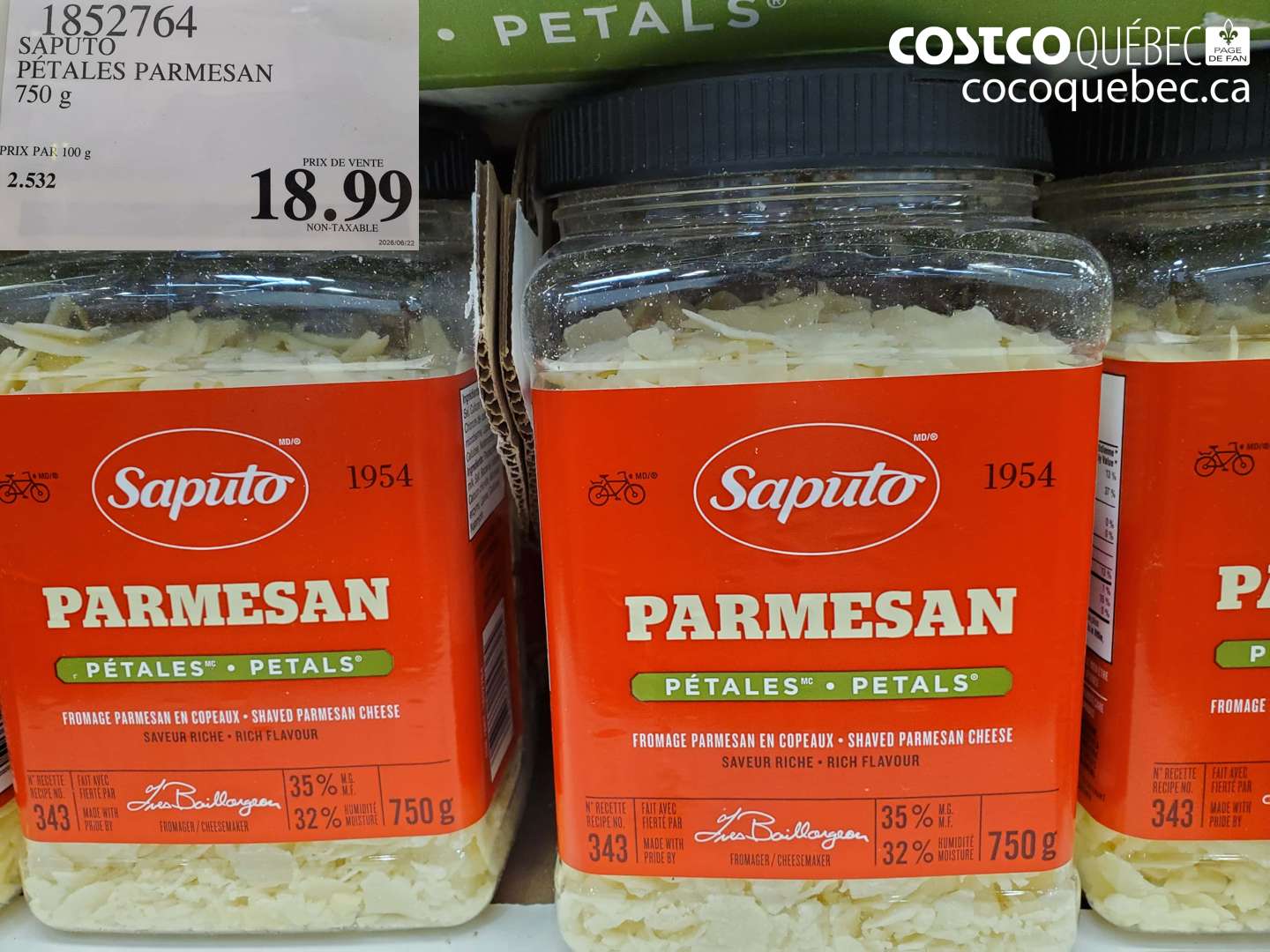 1852764 SAPUTO PÉTALES PARMESAN 750 G $18.99