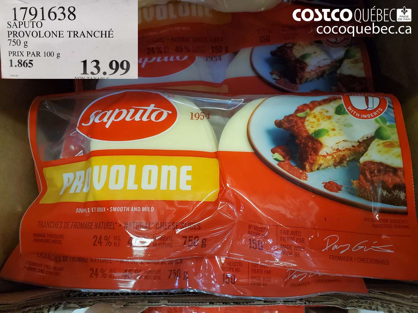 1791638 SAPUTO PROVOLONE TRANCHÉ 750 G $13.99
