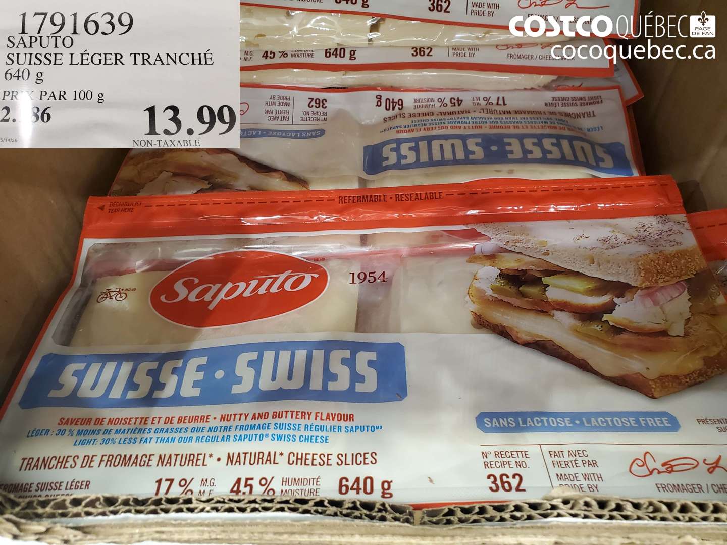 1791639 SAPUTO SUISSE LÉGER TRANCHÉ 640 G $13.99