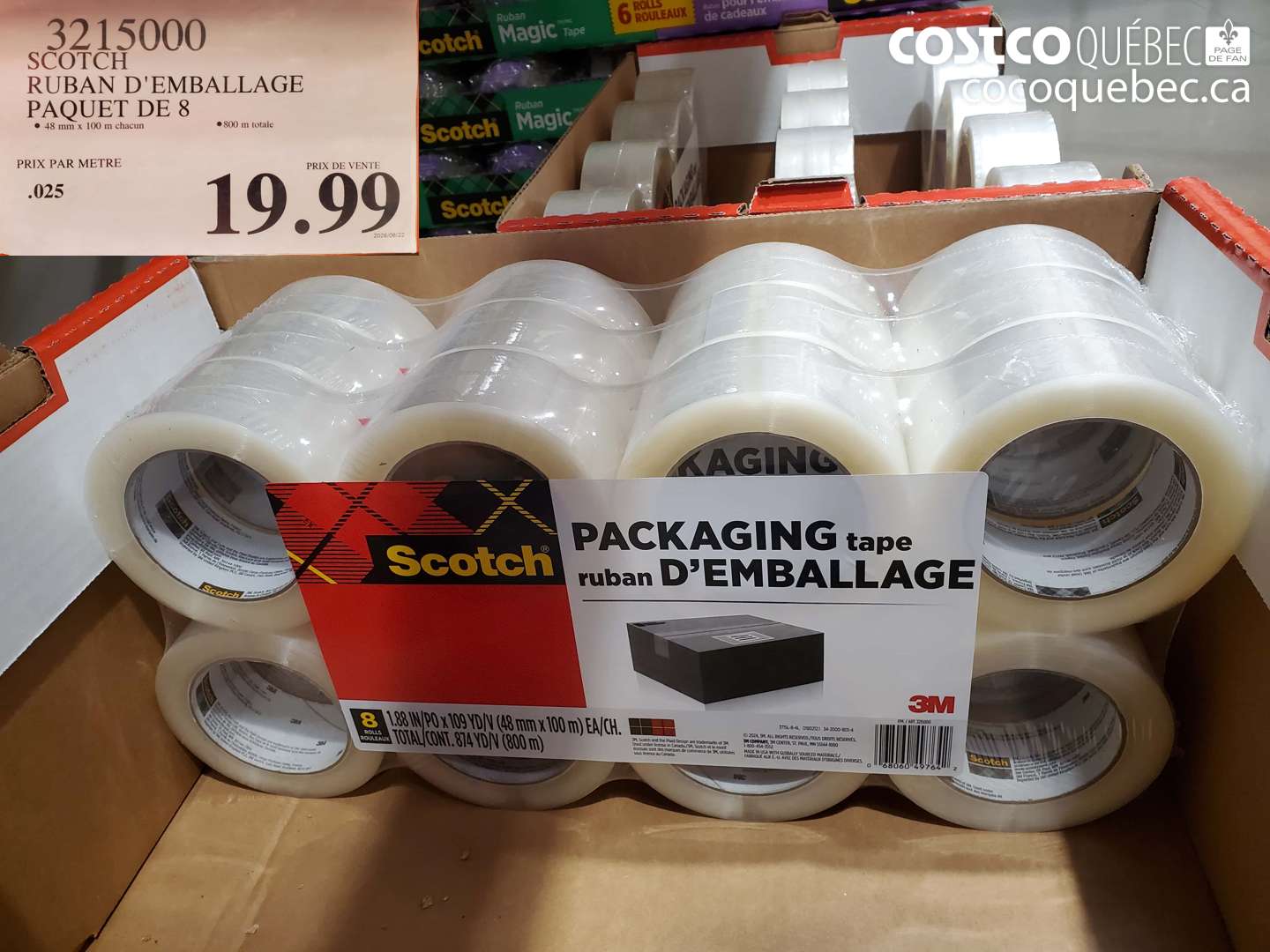 3215000 SCOTCH RUBAN D'EMBALLAGE PAQUET DE 8 $19.99