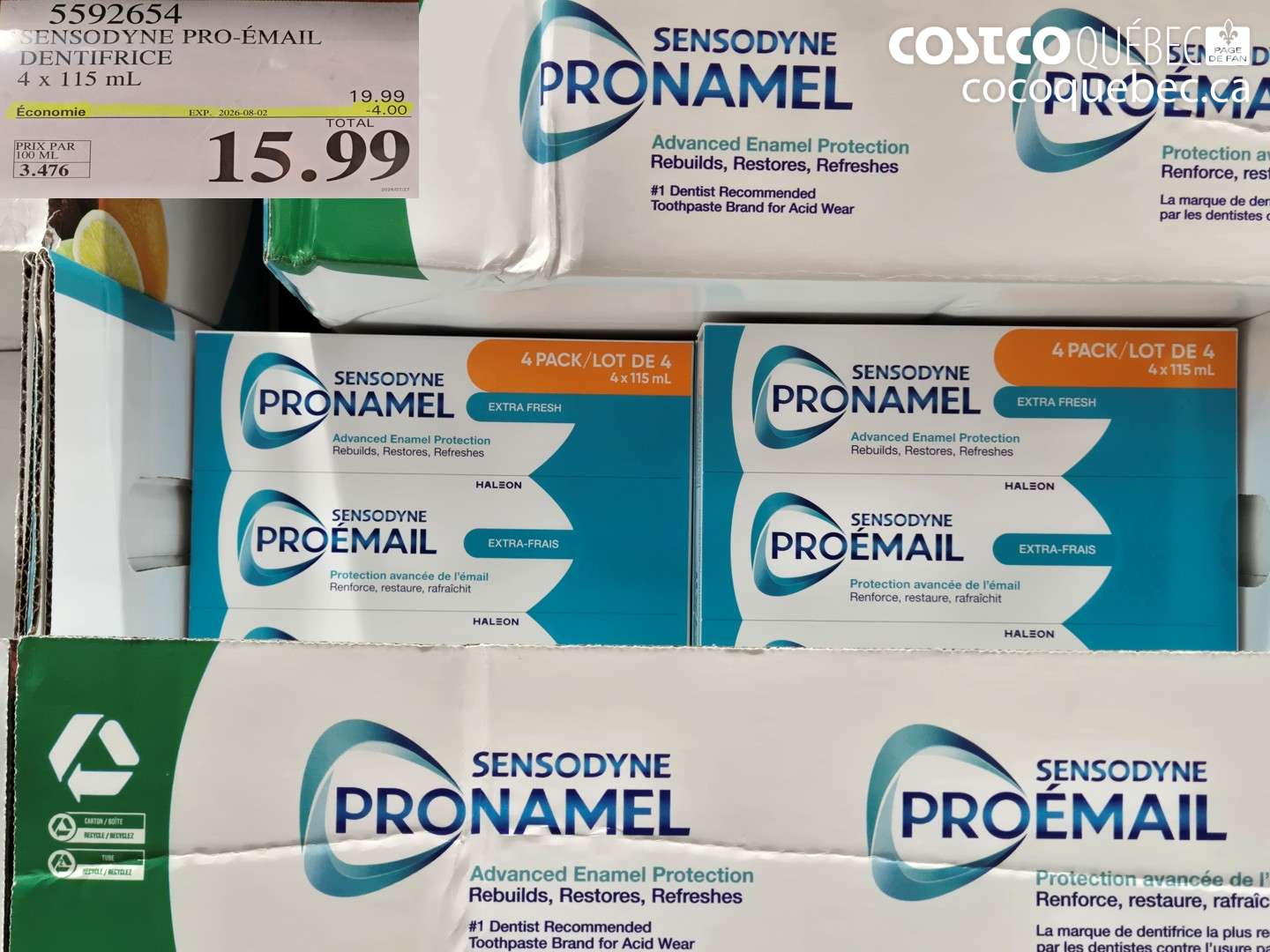 5592654 SENSODYNE PRO-ÉMAIL DENTIFRICE 4 X 115 ML ($4.00 INSTANT SAVINGS EXPIRES ON 2026-08-02) $15.99