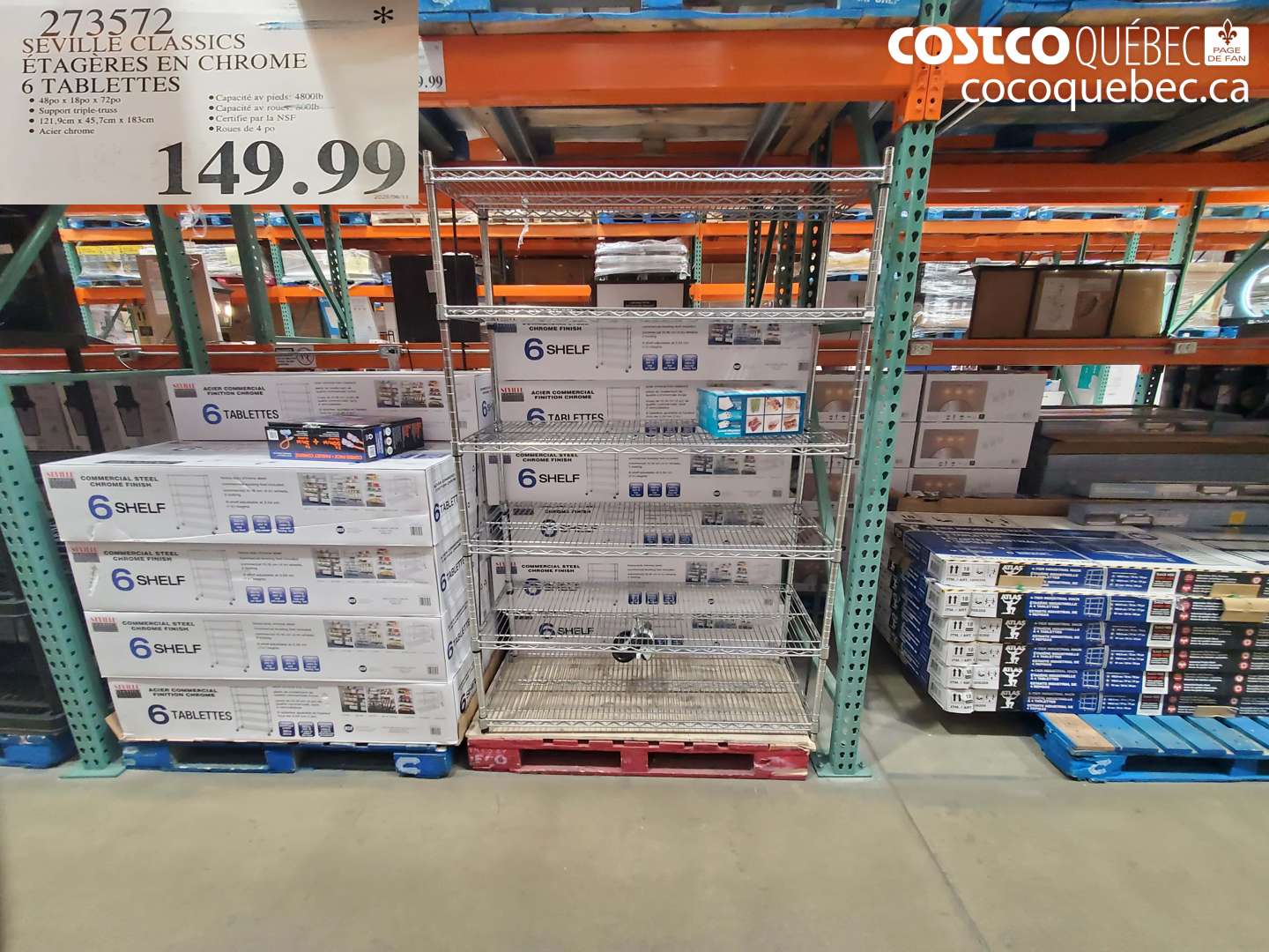 273572 SEVILLE CLASSICS ETAGERES EN CHROME 6 TABLETTES $149.99