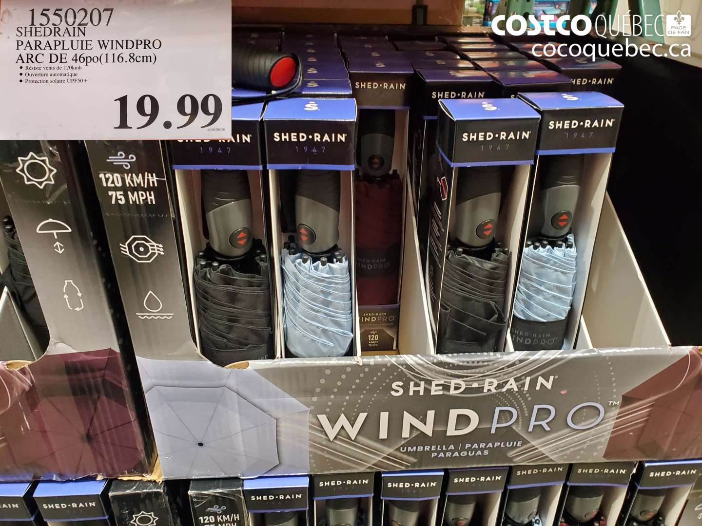 1550207 SHEDRAIN PARAPLUIE WINDPRO ARC DE 46PO(116.8CM) $19.99