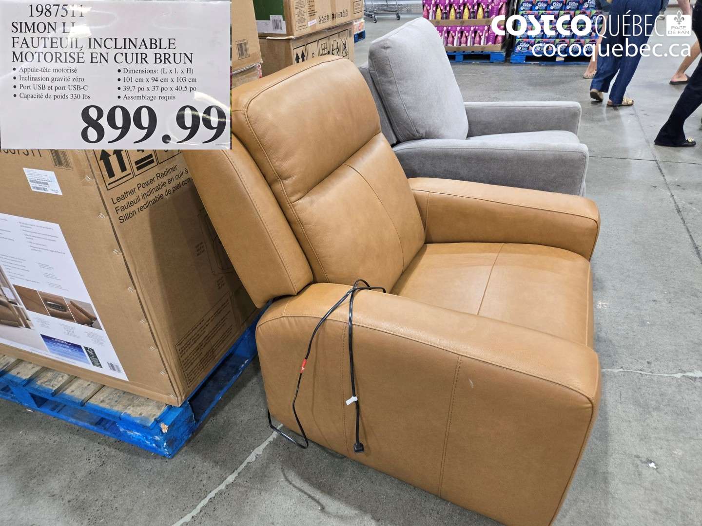 1987511 SIMON LI FAUTEUIL INCLINABLE MOTORISÉ EN CUIR BRUN $899.99