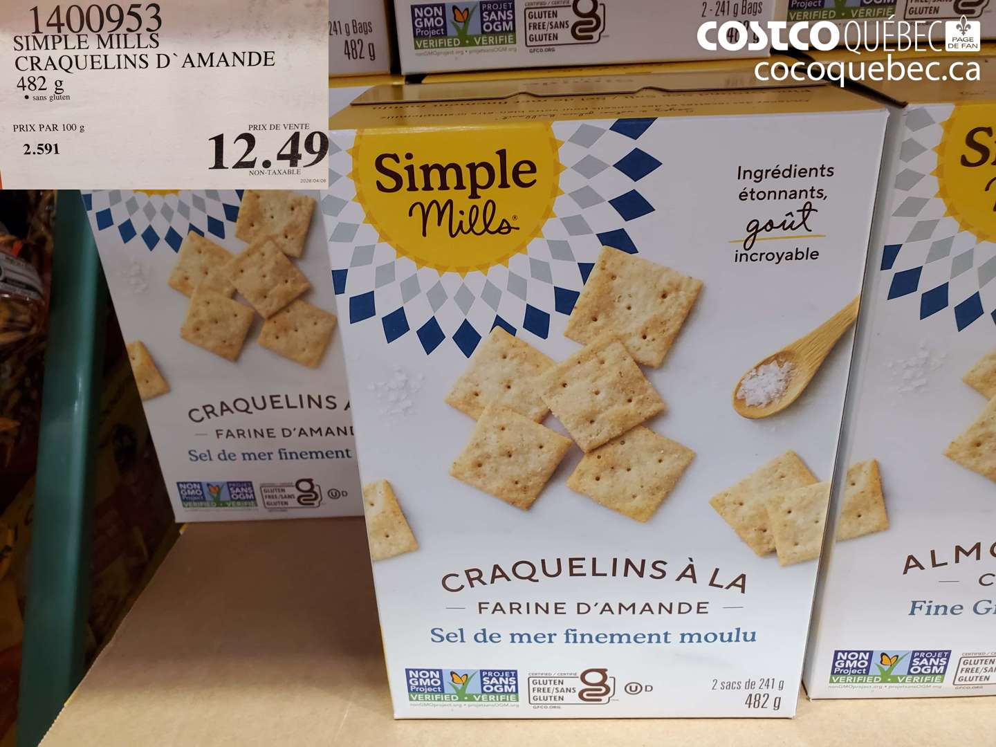 1400953 SIMPLE MILLS CRAQUELINS D`AMANDE 482 G $12.49