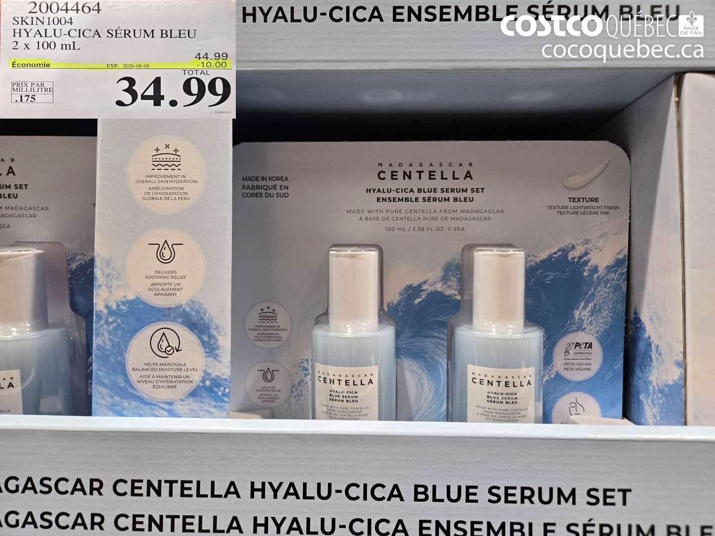 2004464 SKIN1004 HYALU-CICA SÉRUM BLEU 2 X 100 ML ($10.00 INSTANT SAVINGS EXPIRES ON 2026-08-09) $34.99