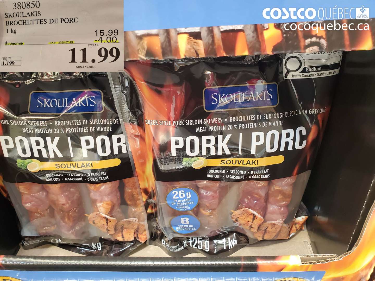 380850 SKOULAKIS BROCHETTES DE PORC 1 KG ($4.00 INSTANT SAVINGS EXPIRES ON 2026-07-19) $11.99