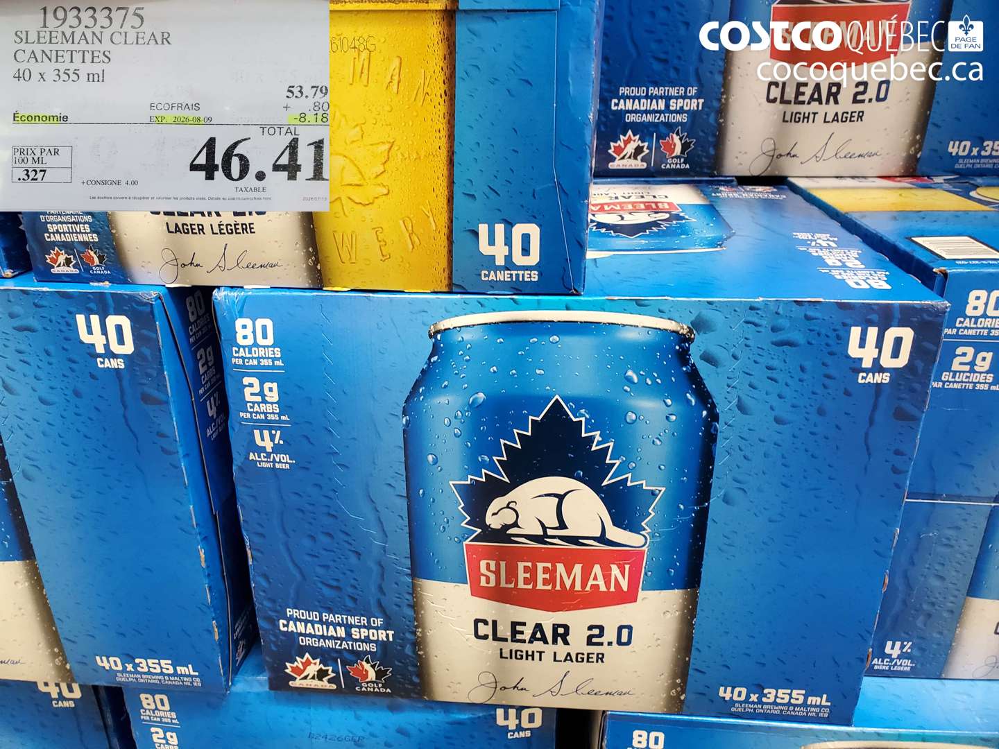 1933375 SLEEMAN CLEAR CANETTES 40 X 355 ML ($8.18 INSTANT SAVINGS EXPIRES ON 2026-08-09) $46.41