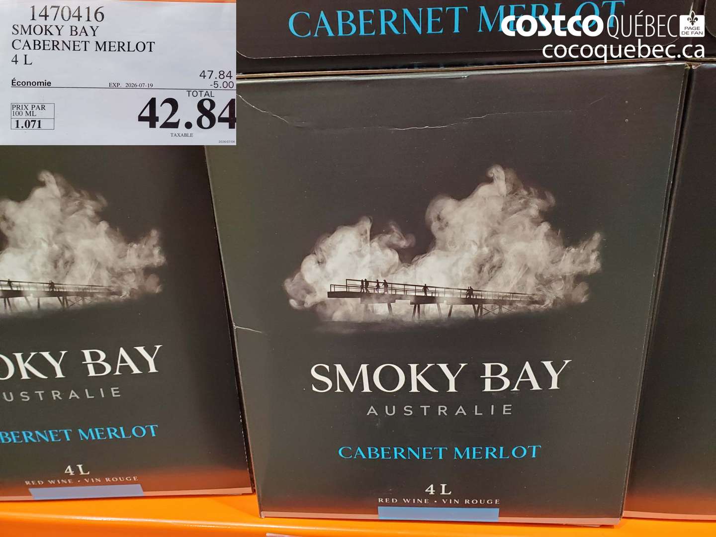 1470416 SMOKY BAY CABERNET MERLOT 4 L ($5.00 INSTANT SAVINGS EXPIRES ON 2026-07-19) $42.84