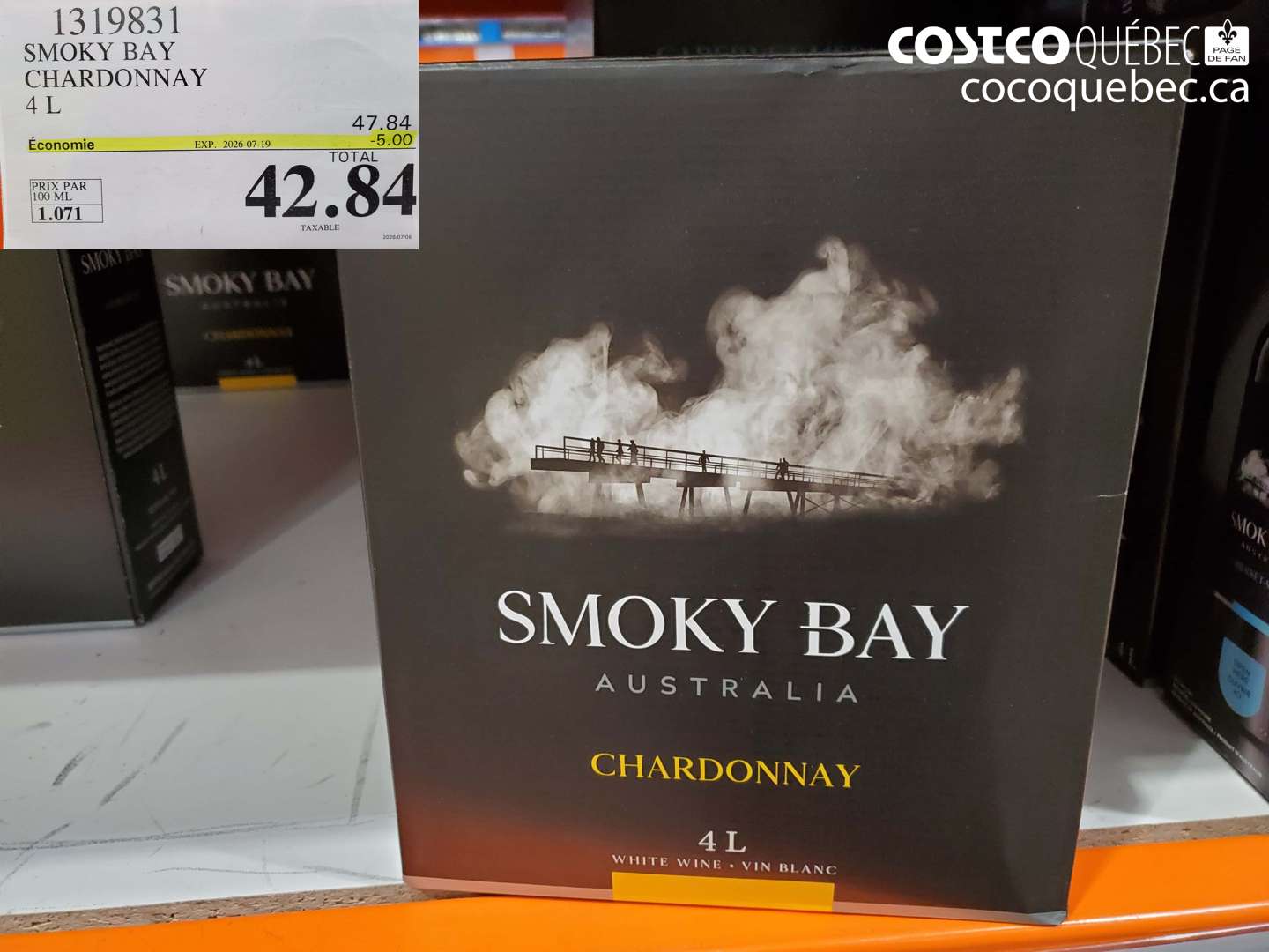 1319831 SMOKY BAY CHARDONNAY 4 L ($5.00 INSTANT SAVINGS EXPIRES ON 2026-07-19) $42.84