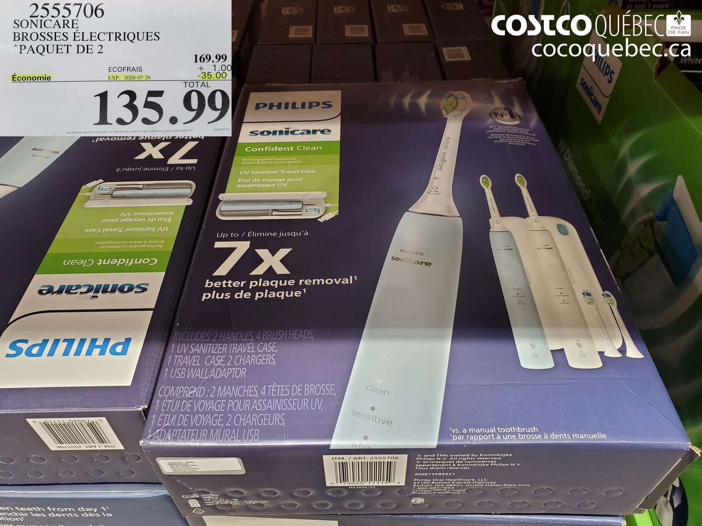 2555706 SONICARE BROSSES ÉLECTRIQUES PAQUET DE 2 ($35.00 INSTANT SAVINGS EXPIRES ON 2026-07-26) $135.99