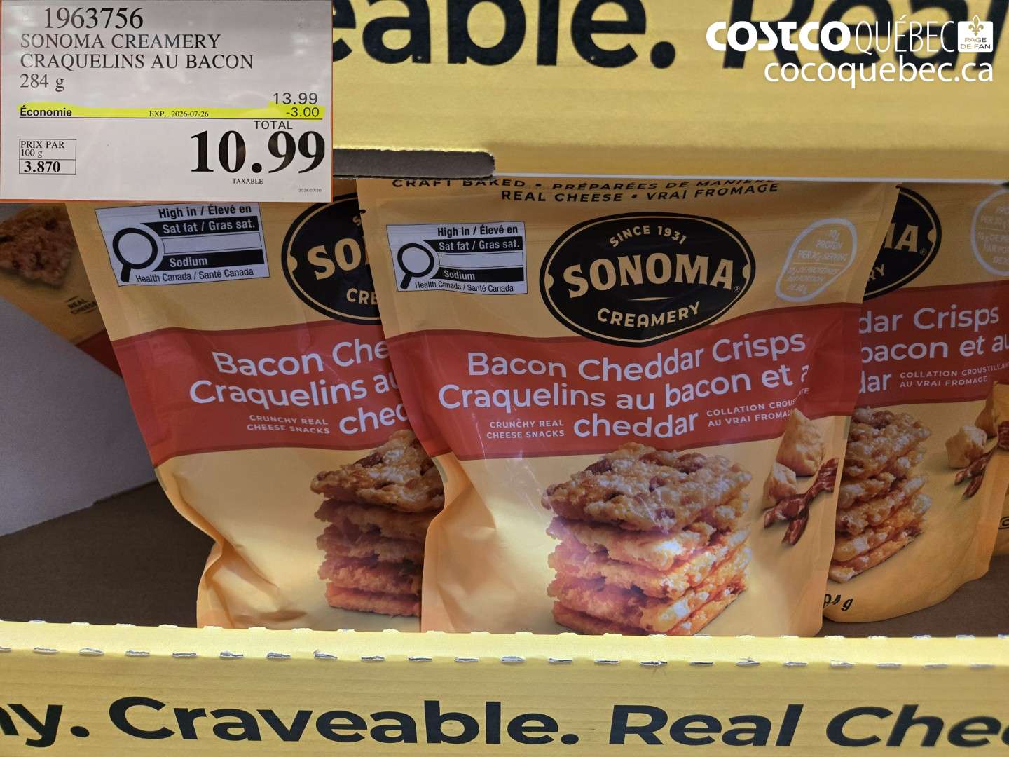 1963756 SONOMA CREAMERY CRAQUELINS AU BACON ($3.00 INSTANT SAVINGS EXPIRES ON 2026-07-26) $10.99
