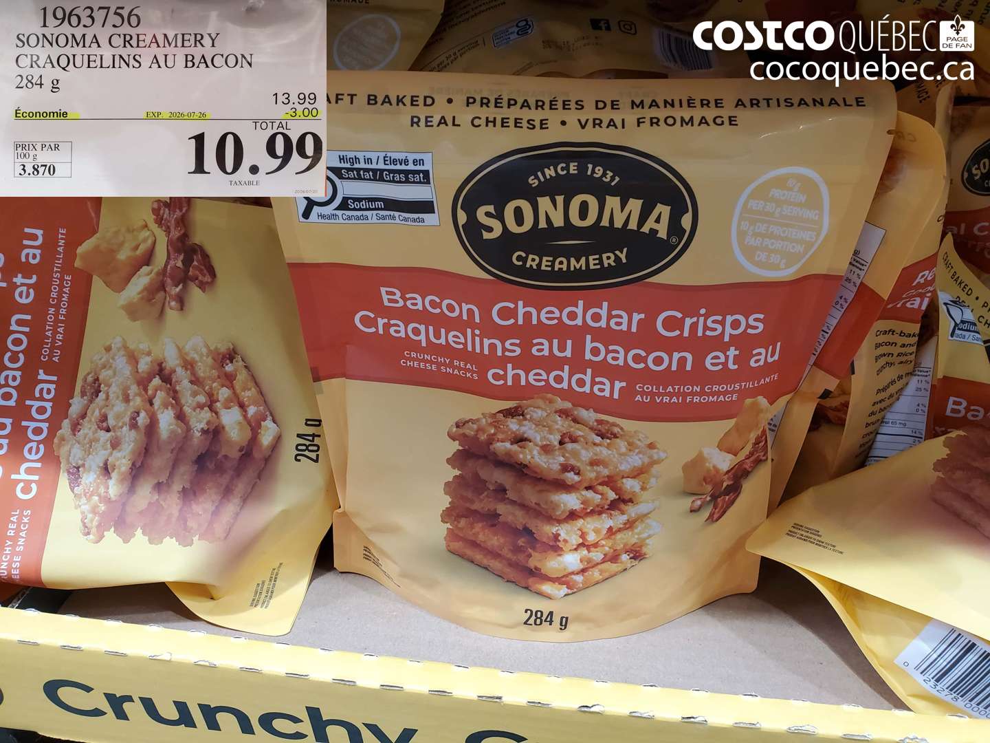 1963756 SONOMA CREAMERY CRAQUELINS AU BACON 284 G ($3.00 INSTANT SAVINGS EXPIRES ON 2026-07-26) $10.99