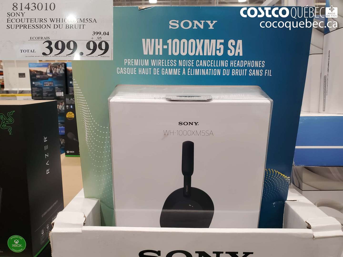 8143010 SONY ÉCOUTEURS WH1000XM5SA SUPPRESSION DU BRUIT $399.99