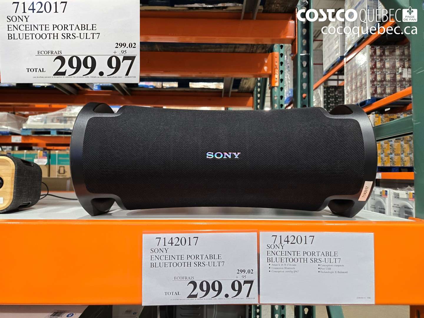 7142017 SONY ENCEINTE PORTABLE BLUETOOTH SRS-ULT7 $299.97
