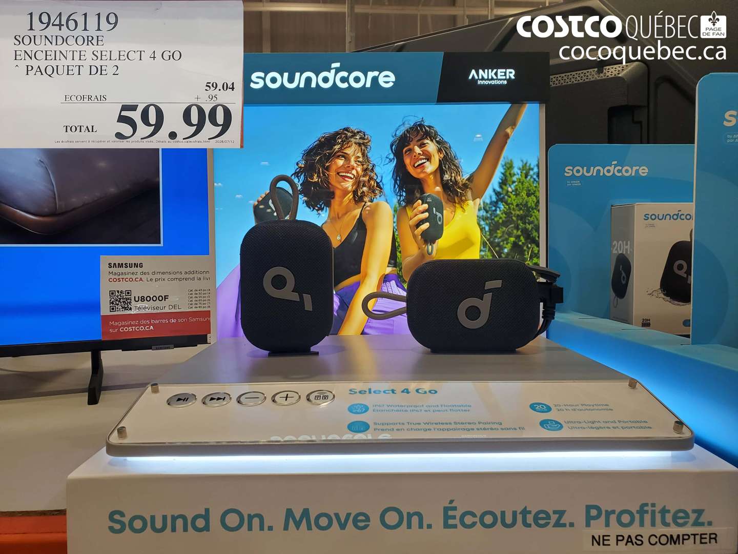1946119 SOUNDCORE ENCEINTE SELECT 4 GO PAQUET DE 2 $59.99