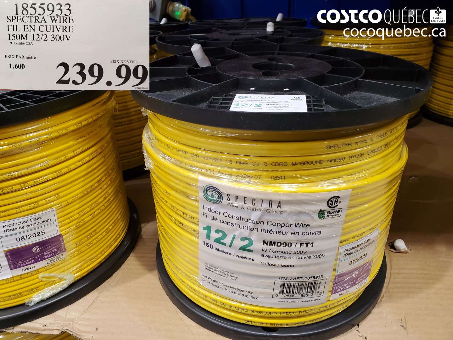 1855933 SPECTRA WIRE FIL EN CUIVRE 150M 12/2 300V $239.99