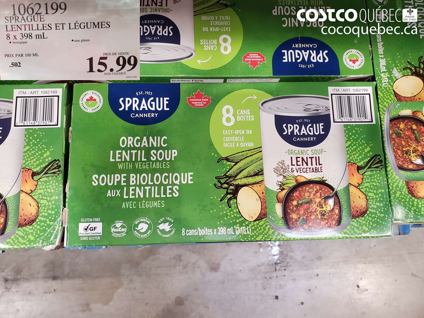 1062199 SPRAGUE LENTILLES ET LÉGUMES 8 X 398 ML $15.99