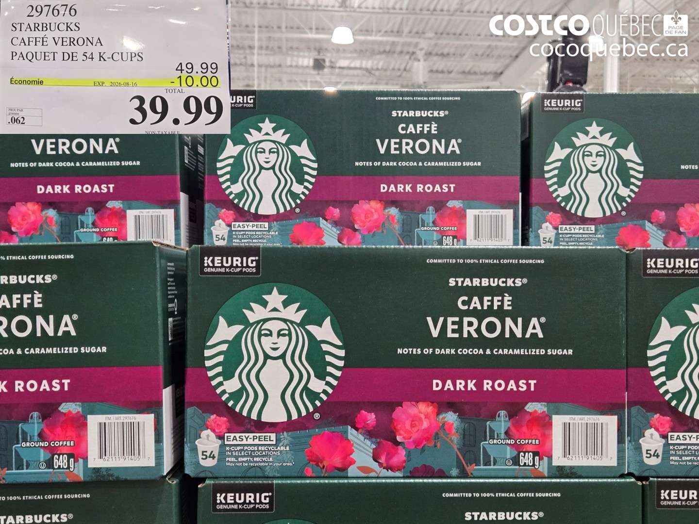 297676 STARBUCKS CAFFÉ VERONA PAQUET DE 54 K-CUPS ($10.00 INSTANT SAVINGS EXPIRES ON 2026-08-16) $39.99