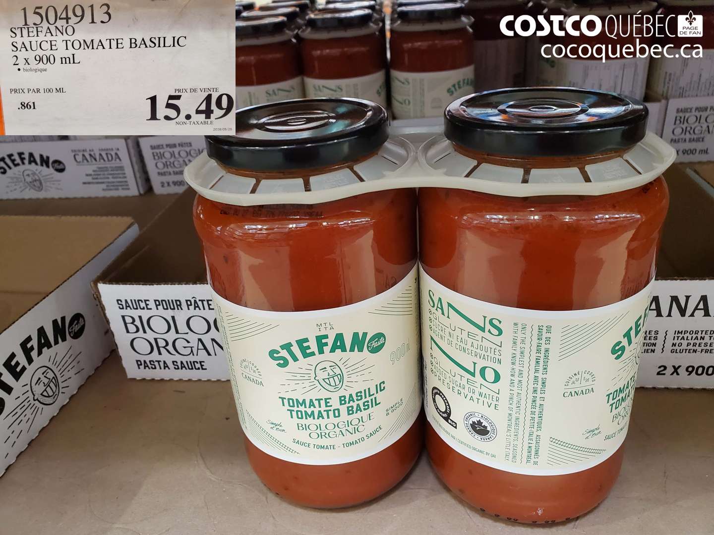 1504913 STEFANO SAUCE TOMATE BASILIC 2 X 900 ML $15.49