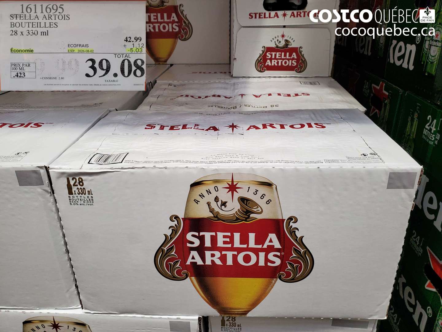 1611695 STELLA ARTOIS BOUTEILLES 28 X 330 ML ($5.03 INSTANT SAVINGS EXPIRES ON 2026-08-02) $39.08