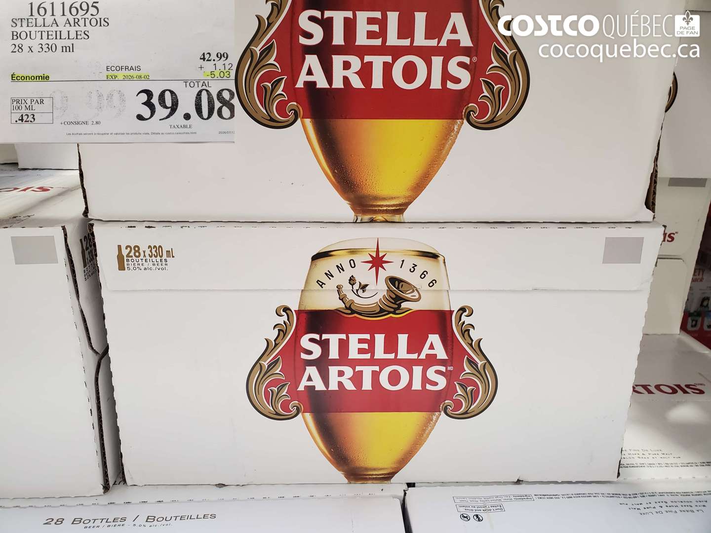 1611695 STELLA ARTOIS BOUTEILLES 28 X 330 ML ($5.03 INSTANT SAVINGS EXPIRES ON 2026-08-02) $39.08